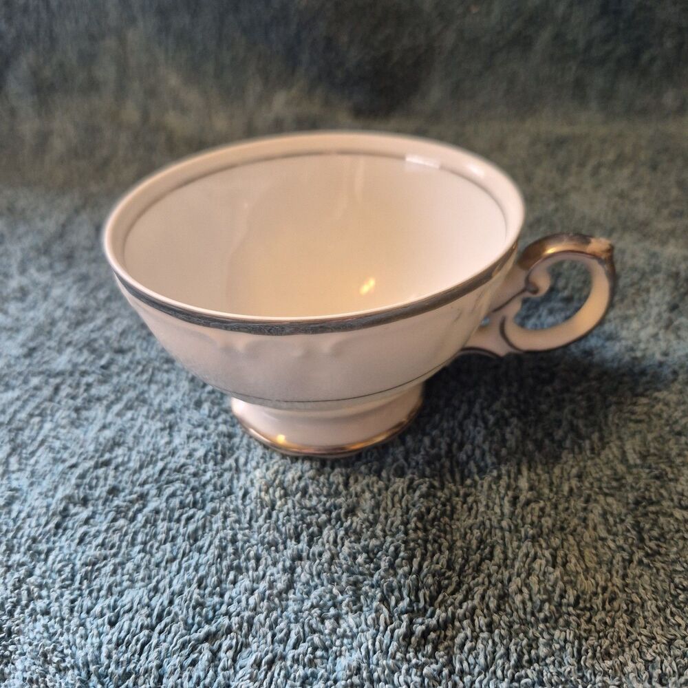 Vintage Harmony House Fine China Teacup #3639 Silver Sonata Japan